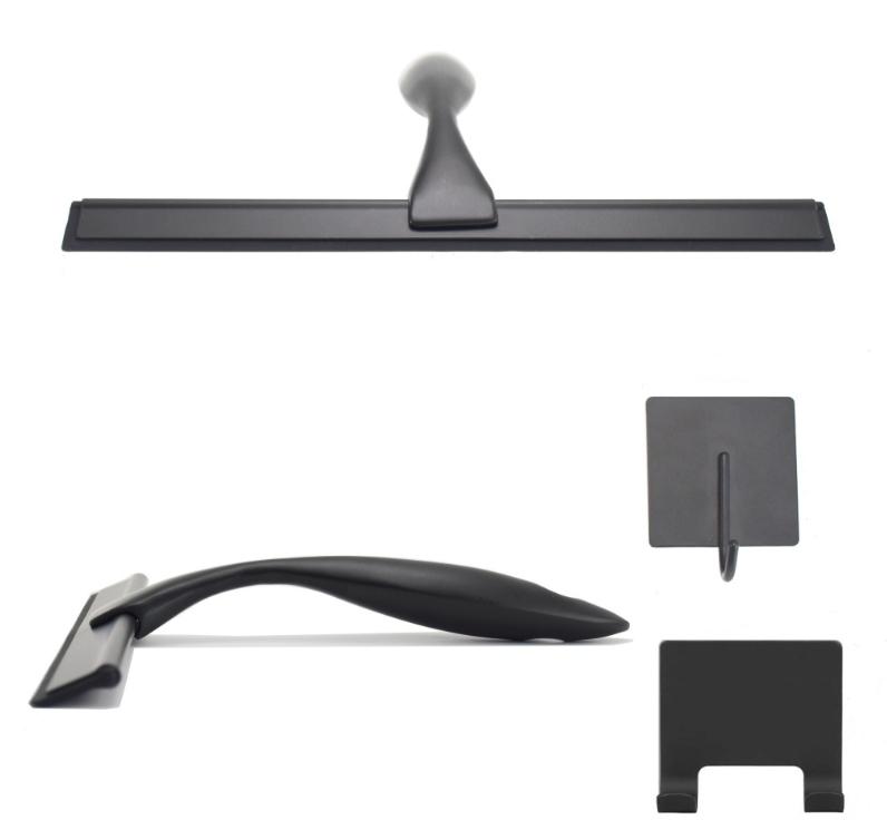 Duschskrapa i svart silikon med väggfäste -