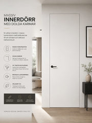 Vit massiv innerdörr med dold karm – miljöillustration, handtag ingår inte