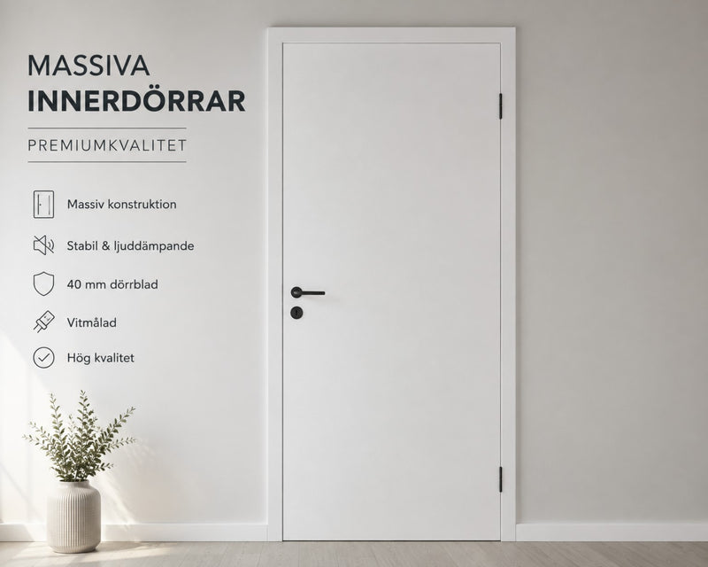 Vit massiv innerdörr med Flex+Karm – handtag ingår inte